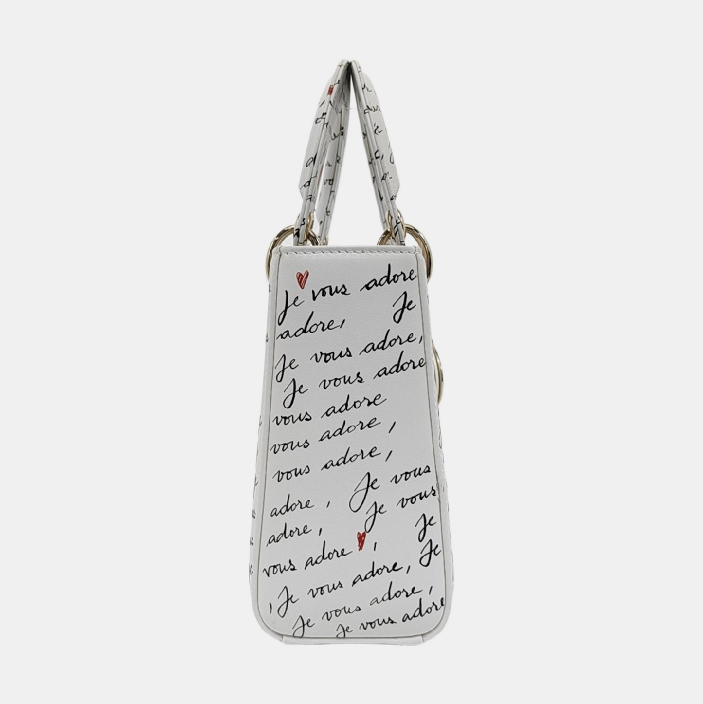 DIOR Lady Dior Small White Calfskin Printed Shoulder Bag Tote Crossbody Bag with Detachable Strap Gold Red Hardware-(SKU)-952283024