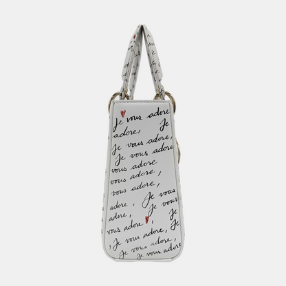 DIOR Lady Dior Small White Calfskin Printed Shoulder Bag Tote Crossbody Bag with Detachable Strap Gold Red Hardware-(SKU)-952283024