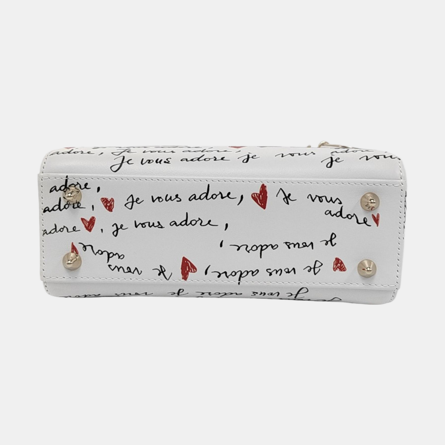 DIOR Lady Dior Small White Calfskin Printed Shoulder Bag Tote Crossbody Bag with Detachable Strap Gold Red Hardware-(SKU)-952283024