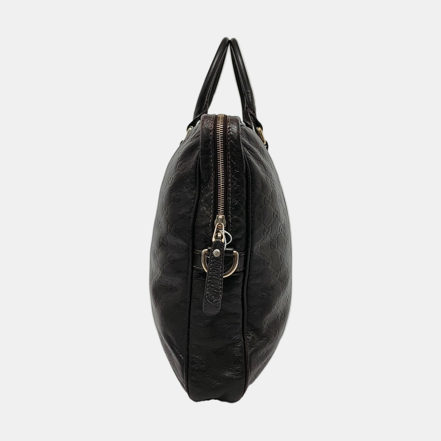 GUCCI Dark Brown Leather Vintage Embossed Tote Shoulder Bag Golden hardware-(SKU)-952168217