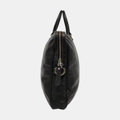 GUCCI Dark Brown Leather Vintage Embossed Tote Shoulder Bag Golden hardware-(SKU)-952168217