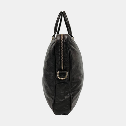 GUCCI Dark Brown Leather Vintage Embossed Tote Shoulder Bag Golden hardware-(SKU)-952168217