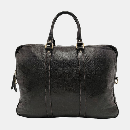 GUCCI Dark Brown Leather Vintage Embossed Tote Shoulder Bag Golden hardware-(SKU)-952168217