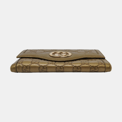 GUCCI Yellow-Green Calfskin Monogram Embossed Wallet Golden hardware-(SKU)-949959862