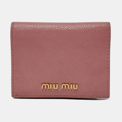 Miu Miu Nude Pink Leather Card Case Golden hardware-(SKU)-952226912