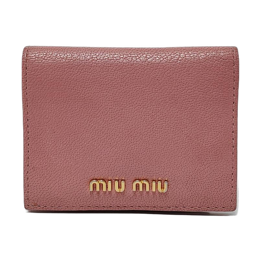 Miu Miu Nude Pink Leather Card Case Golden hardware-(SKU)-952226912
