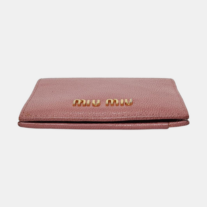 Miu Miu Nude Pink Leather Card Case Golden hardware-(SKU)-952226912