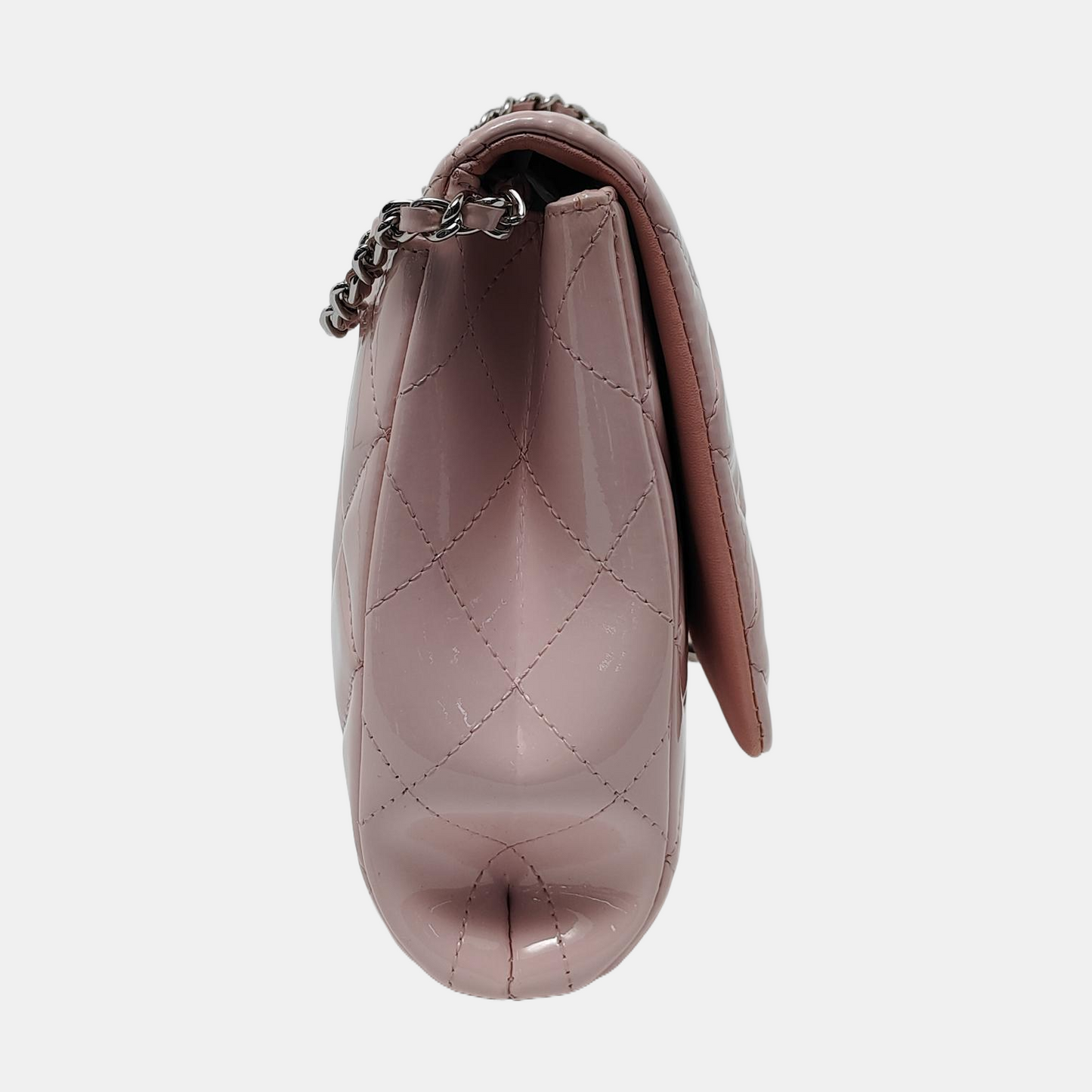 CHANEL CLASSIC FLAP Light Pink Lacquered Leather Quilted Matelassé Crossbody Shoulder Bag Handbag Gold and Silver Hardware 17 Openings-(SKU)-952358832