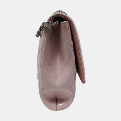 CHANEL CLASSIC FLAP Light Pink Lacquered Leather Quilted Matelassé Crossbody Shoulder Bag Handbag Gold and Silver Hardware 17 Openings-(SKU)-952358832