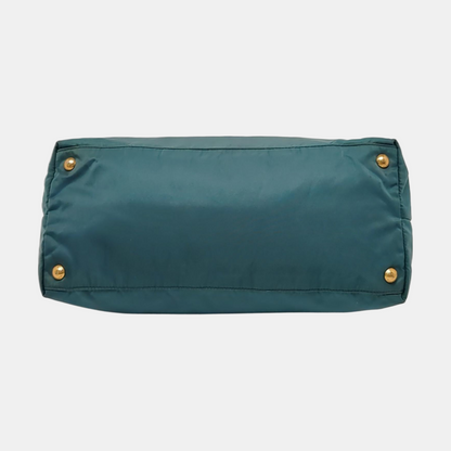 PRADA Tote bag Teal Nylon Logo Single Shoulder Bag, Handbag Golden hardware-(SKU)-952291642