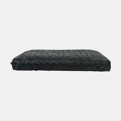 BOTTEGA VENETA Navy Blue Cowhide Braided Wallet Black hardware-(SKU)-952345115