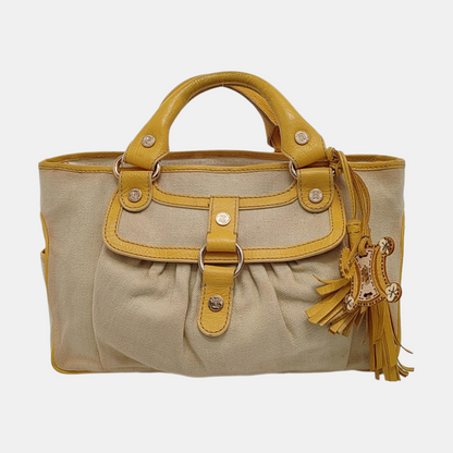 CELINE BOOGIE Yellow Canvas Tote Bag Silver Hardware-(SKU)-952465715