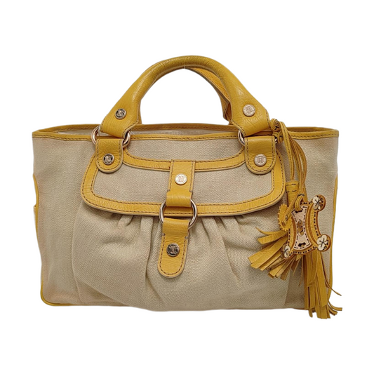 CELINE BOOGIE Yellow Canvas Tote Bag Silver Hardware-(SKU)-952465715