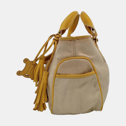 CELINE BOOGIE Yellow Canvas Tote Bag Silver Hardware-(SKU)-952465715