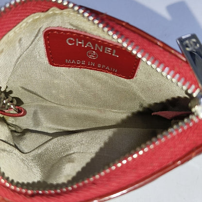 CHANEL Red patent leather diamond pattern quilted wallet Silver Hardware 14nan-(SKU)-952345505