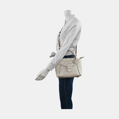 COACH COURIER White leather rivet patchwork single shoulder bag crossbody Golden hardware Removable shoulder strap-(SKU)-13839897