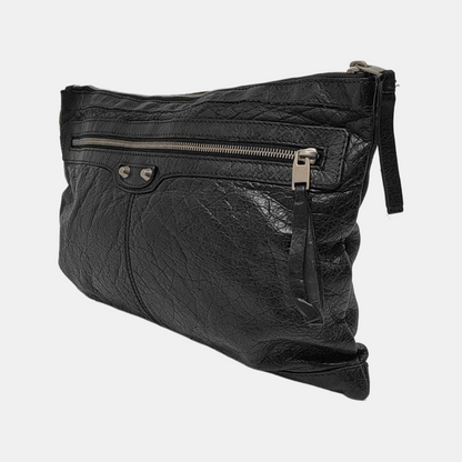 BALENCIAGA Classic City Medium size Black Lamb Skin Biker Bag, Handbag Silver Hardware-(SKU)-952449143
