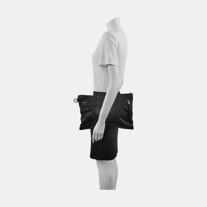 BALENCIAGA Classic City Medium size Black Lamb Skin Biker Bag, Handbag Silver Hardware-(SKU)-952449143