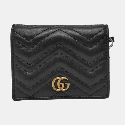 GUCCI GG Marmont Black Calf Leather Quilted  wavy pattern Wallet Golden hardware-(SKU)-952595982