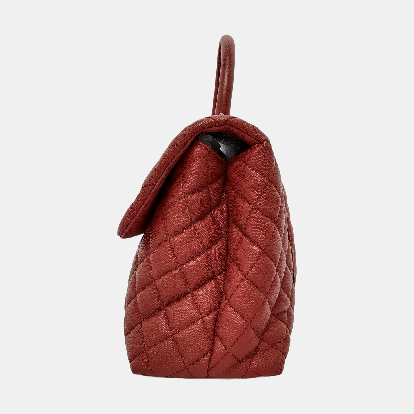 CHANEL COCO HANDLE Large size brick red grained leather quilted diamond pattern Coco Handle bag shoulder bag crossbody bag with silver hardware 23 opening and removable shoulder strap-(SKU)-952642584