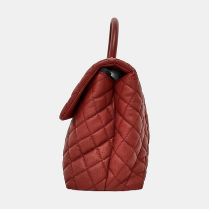 CHANEL COCO HANDLE Large size brick red grained leather quilted diamond pattern Coco Handle bag shoulder bag crossbody bag with silver hardware 23 opening and removable shoulder strap-(SKU)-952642584