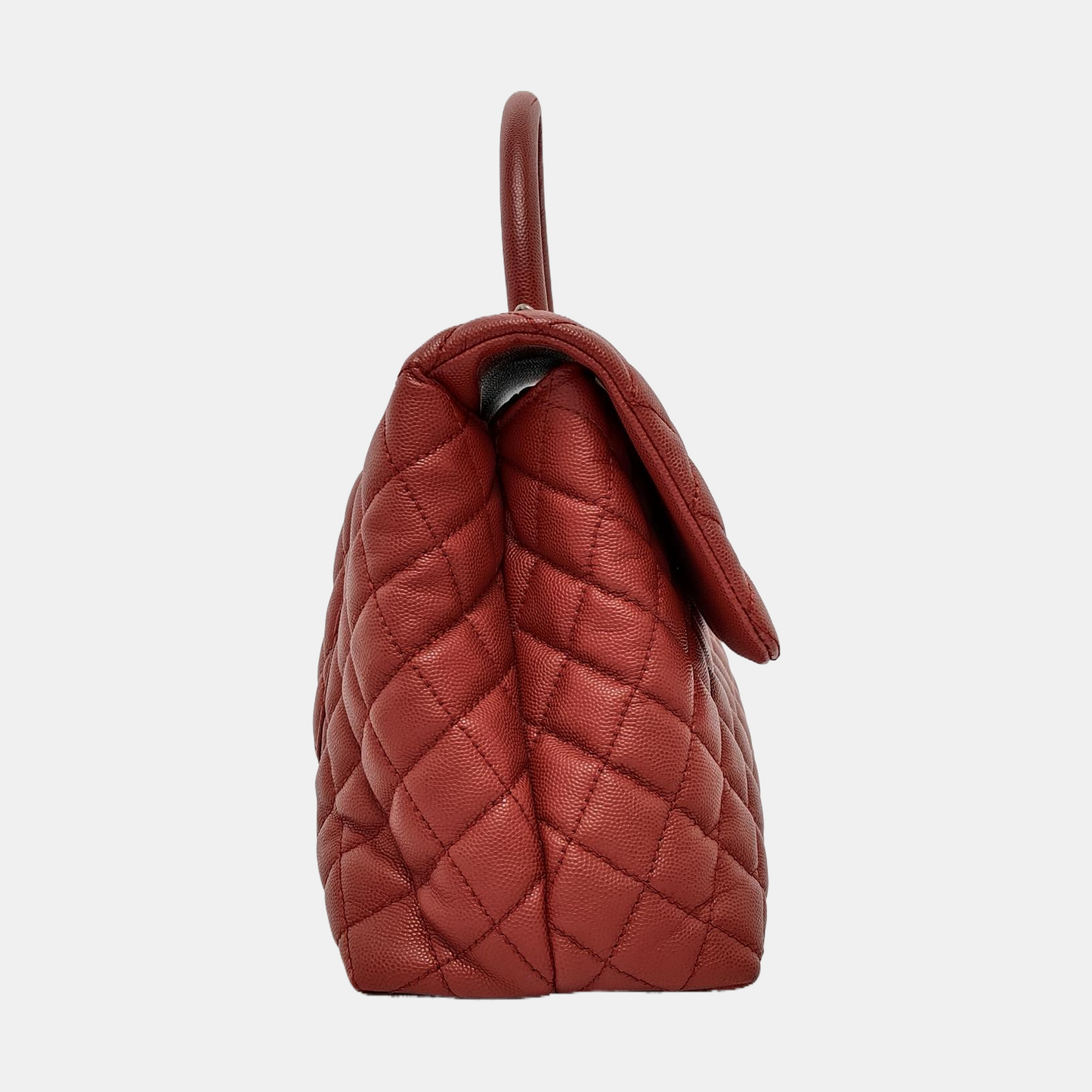 CHANEL COCO HANDLE Large size brick red grained leather quilted diamond pattern Coco Handle bag shoulder bag crossbody bag with silver hardware 23 opening and removable shoulder strap-(SKU)-952642584