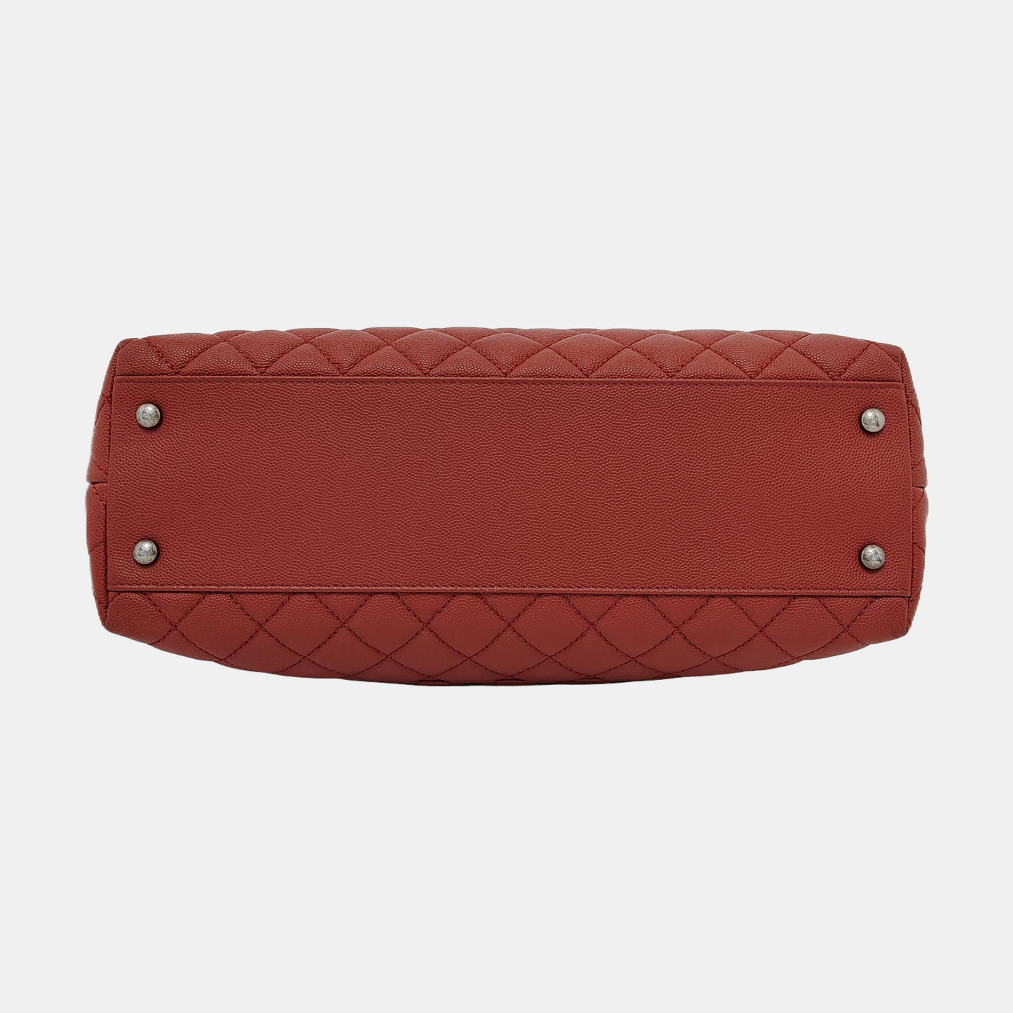 CHANEL COCO HANDLE Large size brick red grained leather quilted diamond pattern Coco Handle bag shoulder bag crossbody bag with silver hardware 23 opening and removable shoulder strap-(SKU)-952642584