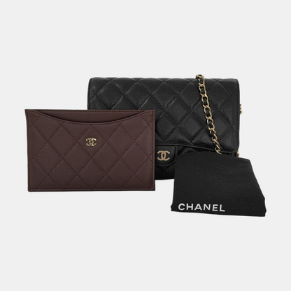 CHANEL CLASSIC FLAP Black Calfskin Quilted Cannage Shoulder Bag Gold Hardware Removable Strap-(SKU)-952640054