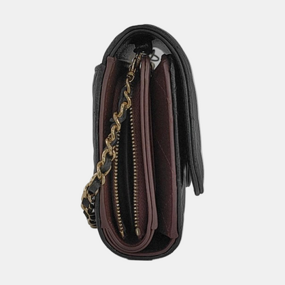 CHANEL CLASSIC FLAP Black Calfskin Quilted Cannage Shoulder Bag Gold Hardware Removable Strap-(SKU)-952640054