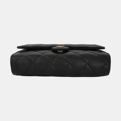 CHANEL CLASSIC FLAP Black Calfskin Quilted Cannage Shoulder Bag Gold Hardware Removable Strap-(SKU)-952640054