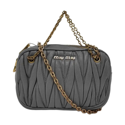Miu Miu Blue Leather Quilted Sling Bag Crossbody Bag Golden hardware-(SKU)-952706910