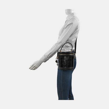 LOUIS VUITTON CANNES Black Patent Leather Embossed Money Bucket Crossbody Shoulder Bag Tote Bag Gold Hardware Removable Strap-(SKU)-952976210