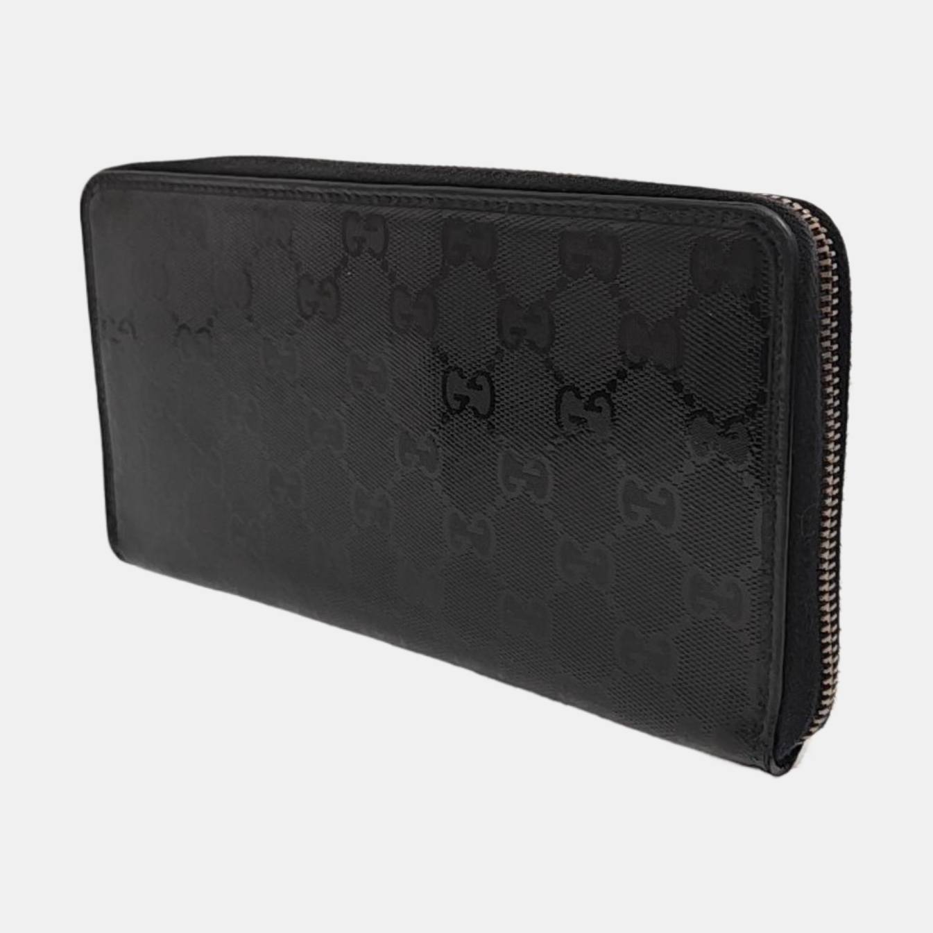 GUCCI Ligne Shima Black Coated Canvas Monogrammed Wallet Silver Hardware-(SKU)-952844592