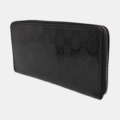 GUCCI Ligne Shima Black Coated Canvas Monogrammed Wallet Silver Hardware-(SKU)-952844592
