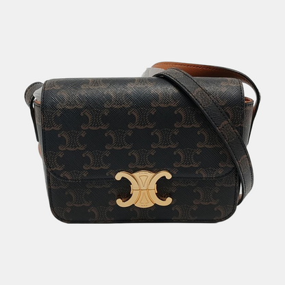 CELINE TRIOMPHE Nano Brown Coated Canvas Triumph Monogram Crossbody Bag, Shoulder Bag with Gold Hardware-(SKU)-952939919
