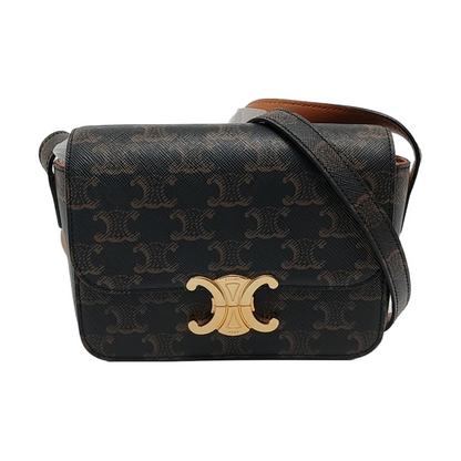 CELINE TRIOMPHE Nano Brown Coated Canvas Triumph Monogram Crossbody Bag, Shoulder Bag with Gold Hardware-(SKU)-952939919