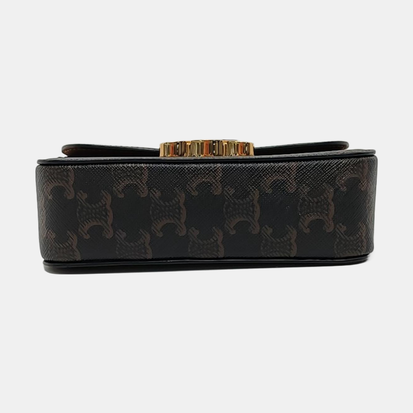 CELINE TRIOMPHE Nano Brown Coated Canvas Triumph Monogram Crossbody Bag, Shoulder Bag with Gold Hardware-(SKU)-952939919