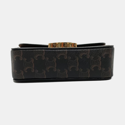 CELINE TRIOMPHE Nano Brown Coated Canvas Triumph Monogram Crossbody Bag, Shoulder Bag with Gold Hardware-(SKU)-952939919