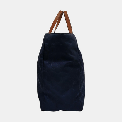 GUCCI Tote bag Dark Blue Nylon Monogram Pattern Handbag Single Shoulder Bag Golden hardware-(SKU)-952740386