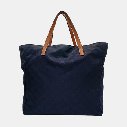 GUCCI Tote bag Dark Blue Nylon Monogram Pattern Handbag Single Shoulder Bag Golden hardware-(SKU)-952740386