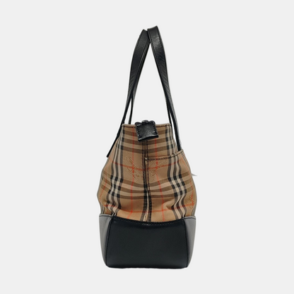 BURBERRY HaymarketBrown Canvas Warhorse Plaid Tote Bag-(SKU)-952477003