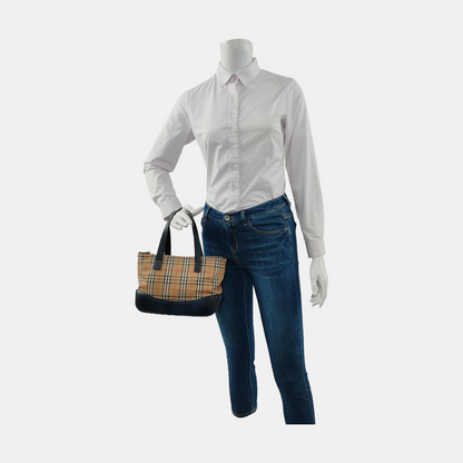 BURBERRY HaymarketBrown Canvas Warhorse Plaid Tote Bag-(SKU)-952477003