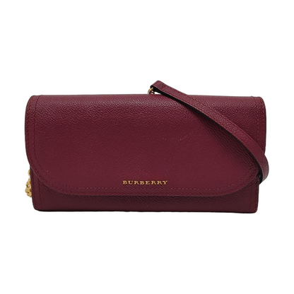 BURBERRY Henley Burgundy Cowhide Embossed Crossbody Shoulder Bag Golden hardware Removable shoulder strap-(SKU)-952775752
