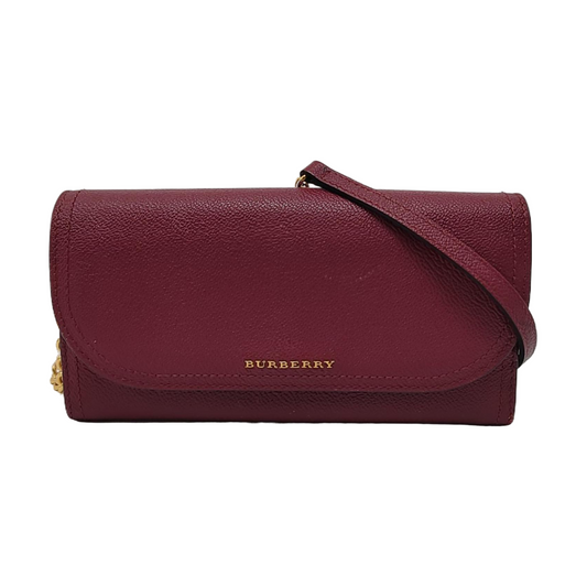 BURBERRY Henley Burgundy Cowhide Embossed Crossbody Shoulder Bag Golden hardware Removable shoulder strap-(SKU)-952775752