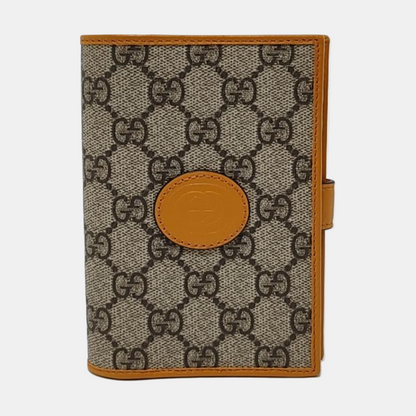 GUCCI Khaki Coated Canvas Monogrammed Card Case Silver Hardware-(SKU)-953011322