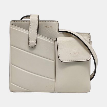 FENDI 2 Pockets White Cowhide Single Shoulder Bag Crossbody Bag Golden hardware-(SKU)-952863900