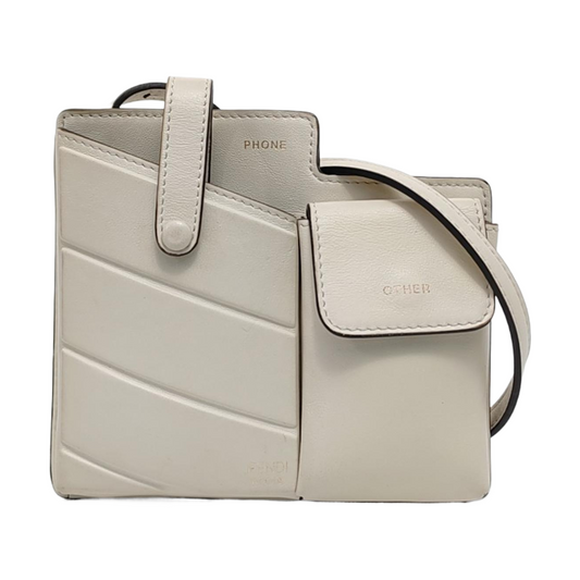 FENDI 2 Pockets White Cowhide Single Shoulder Bag Crossbody Bag Golden hardware-(SKU)-952863900