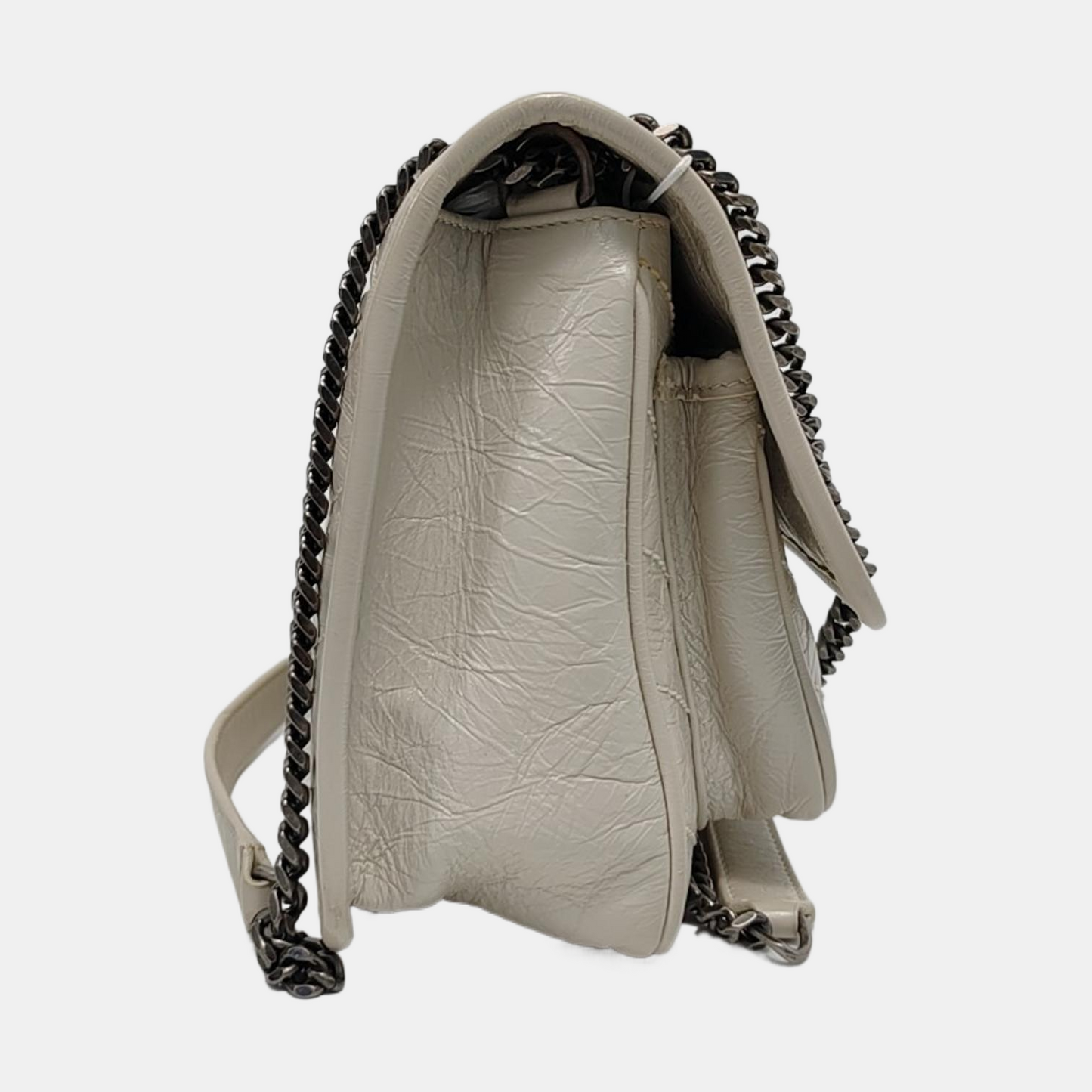 YSL NIKI Small White Calfskin Quilted V-Stripe Shoulder Bag and Crossbody with White Rhodium-Plated Hardware-(SKU)-953133079