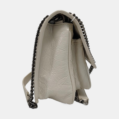 YSL NIKI Small White Calfskin Quilted V-Stripe Shoulder Bag and Crossbody with White Rhodium-Plated Hardware-(SKU)-953133079