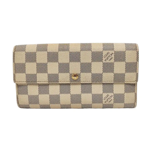 LOUIS VUITTON PORTE MONNAIE White Coated Canvas Checkered Wallet Golden hardware-(SKU)-952912315